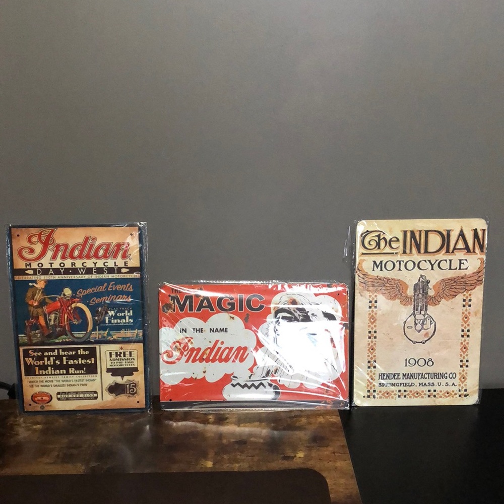 NWT Indian motorcycle tin wall signs